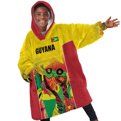 Custom Guyana Football Pride Kid Wearable Blanket Hoodie Golden Jaguars Go Champion - Yellow - African Pride