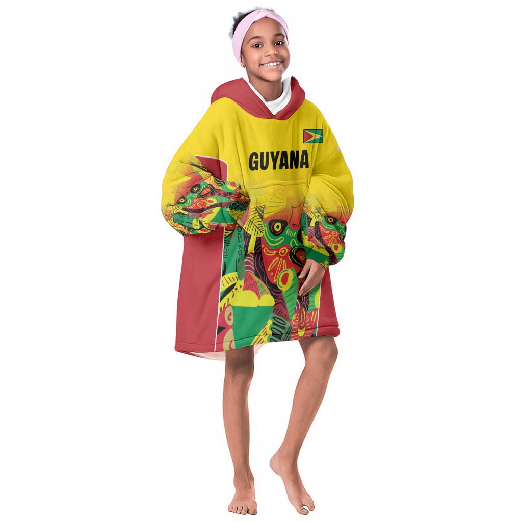 Custom Guyana Football Pride Kid Wearable Blanket Hoodie Golden Jaguars Go Champion - Yellow - African Pride