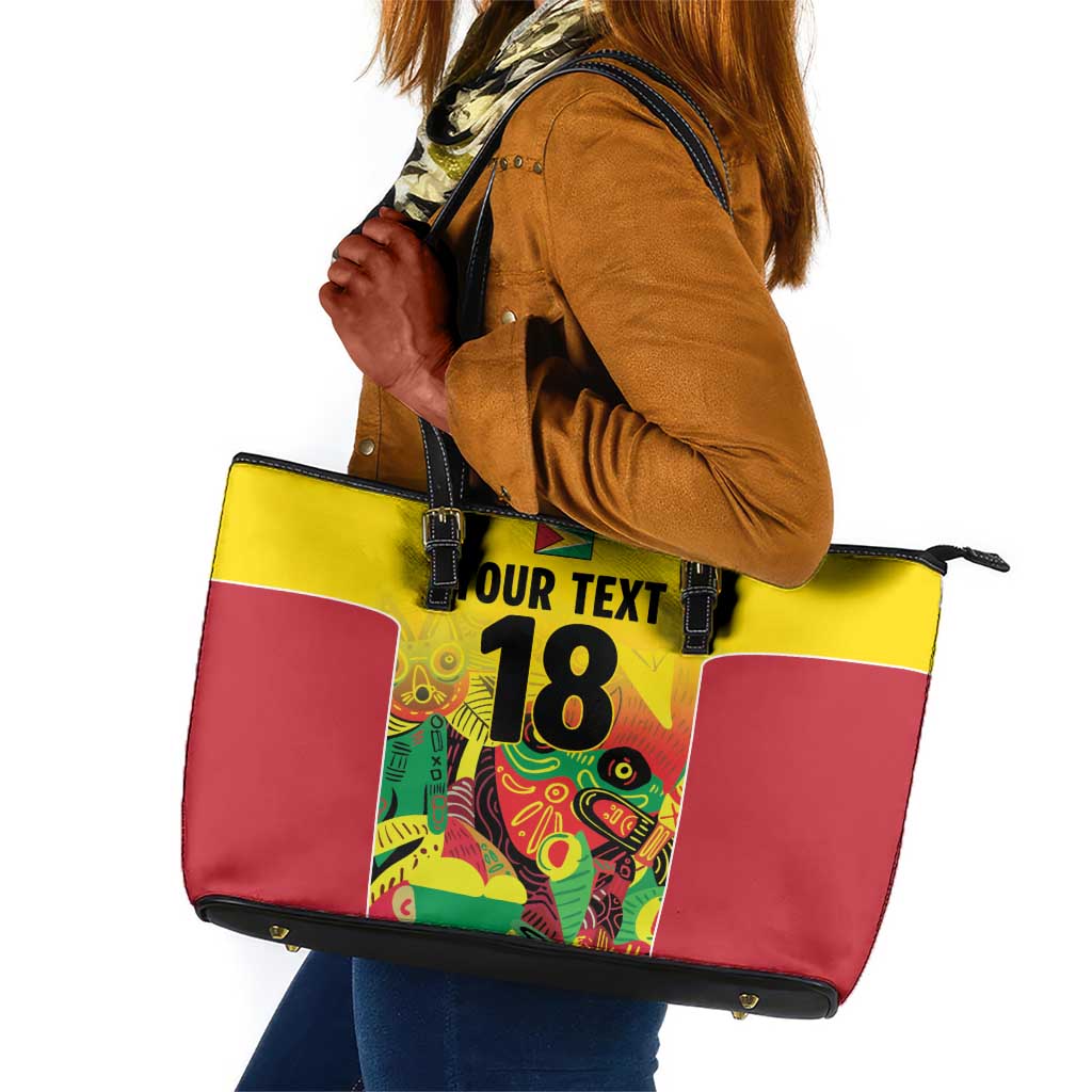 Custom Guyana Football Pride Leather Tote Bag Golden Jaguars Go Champion - Yellow - African Pride