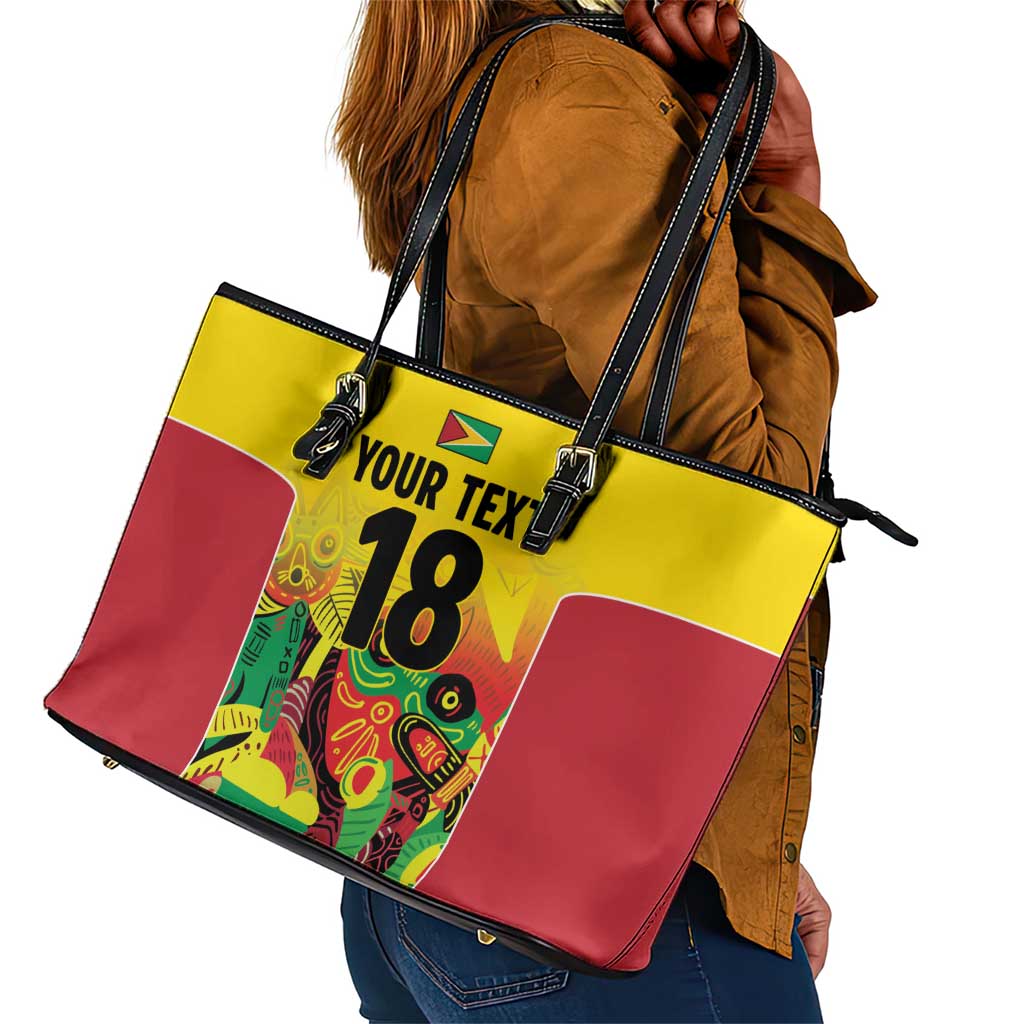 Custom Guyana Football Pride Leather Tote Bag Golden Jaguars Go Champion - Yellow - African Pride