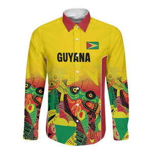 Custom Guyana Football Pride Long Sleeve Button Shirt Golden Jaguars Go Champion - Yellow - African Pride