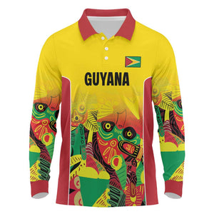 Custom Guyana Football Pride Long Sleeve Polo Shirt Golden Jaguars Go Champion - Yellow - African Pride