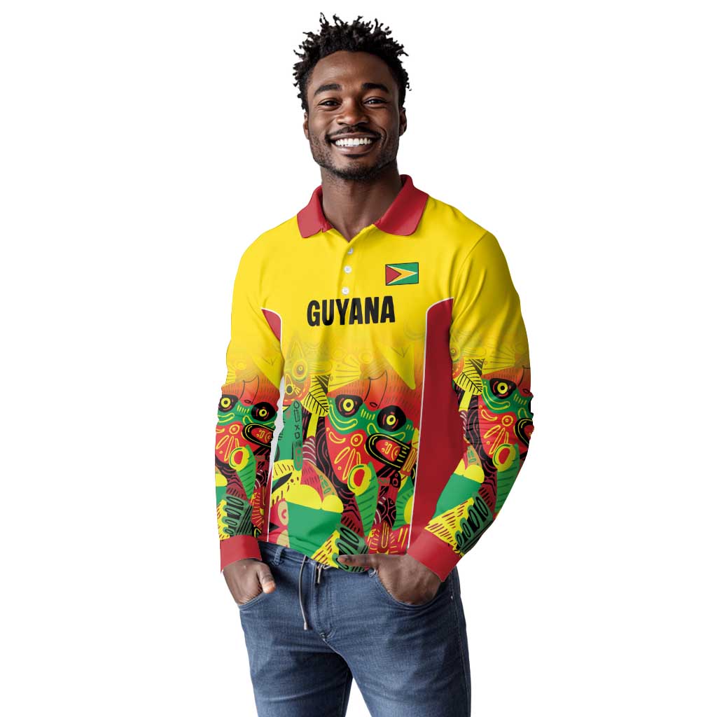 Custom Guyana Football Pride Long Sleeve Polo Shirt Golden Jaguars Go Champion - Yellow - African Pride