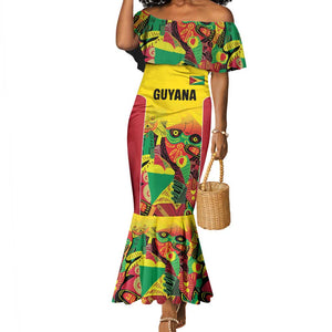Custom Guyana Football Pride Mermaid Dress Golden Jaguars Go Champion - Yellow - African Pride