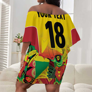 Custom Guyana Football Pride Off Shoulder Short Dress Golden Jaguars Go Champion - Yellow - African Pride