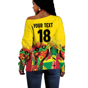 Custom Guyana Football Pride Off Shoulder Sweater Golden Jaguars Go Champion - Yellow - African Pride