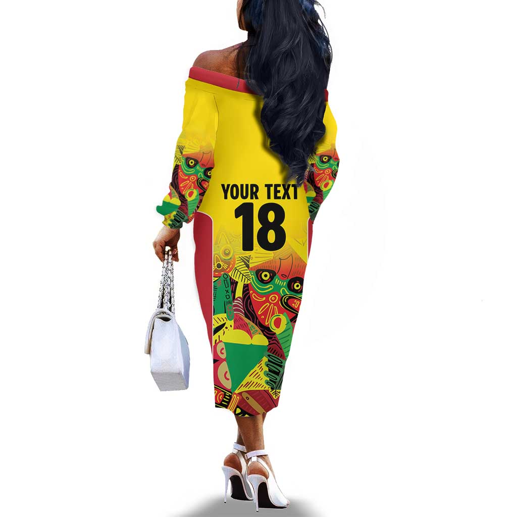 Custom Guyana Football Pride Off The Shoulder Long Sleeve Dress Golden Jaguars Go Champion - Yellow - African Pride