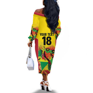Custom Guyana Football Pride Off The Shoulder Long Sleeve Dress Golden Jaguars Go Champion - Yellow - African Pride