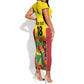 Custom Guyana Football Pride Short Sleeve Bodycon Dress Golden Jaguars Go Champion - Yellow - African Pride