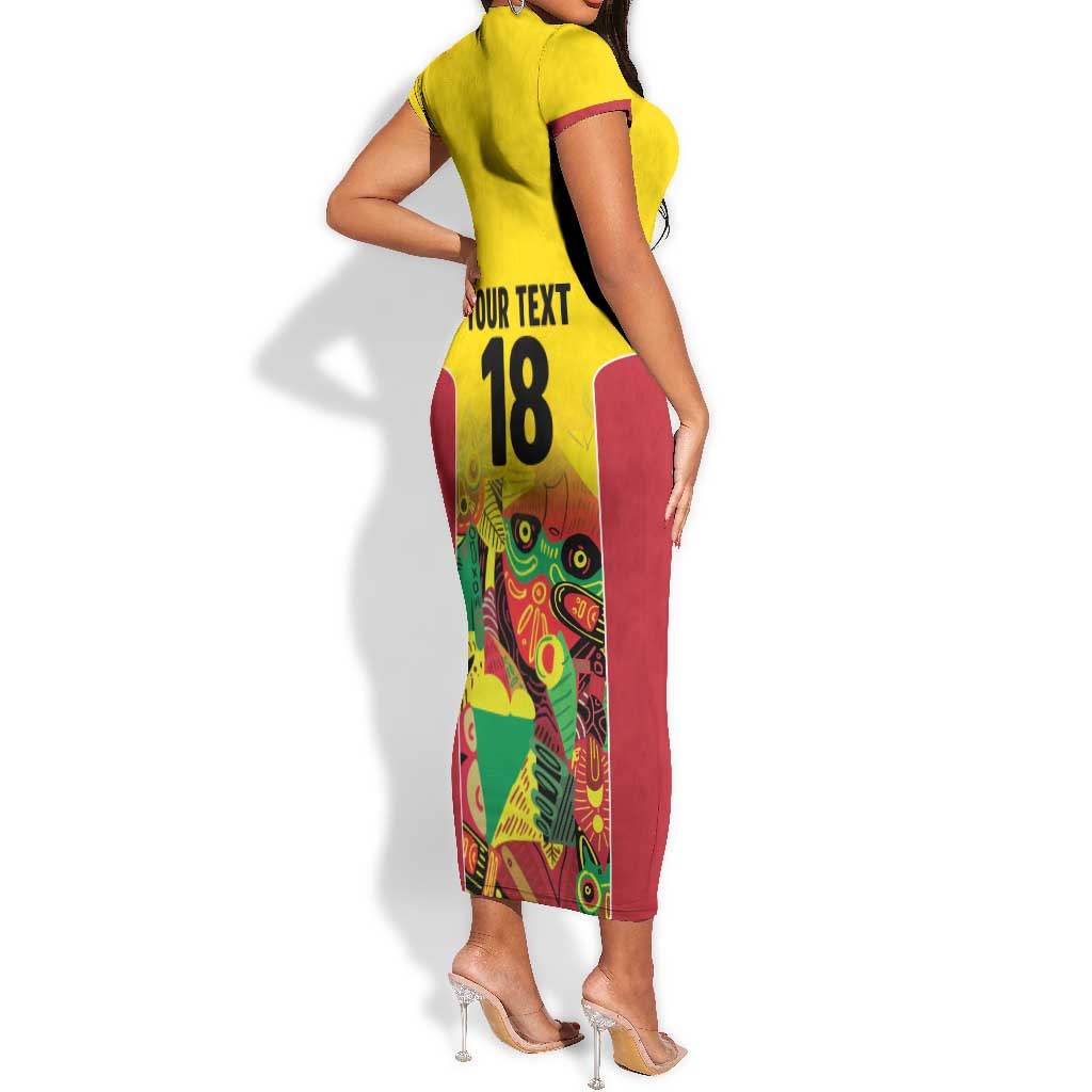 Custom Guyana Football Pride Short Sleeve Bodycon Dress Golden Jaguars Go Champion - Yellow - African Pride