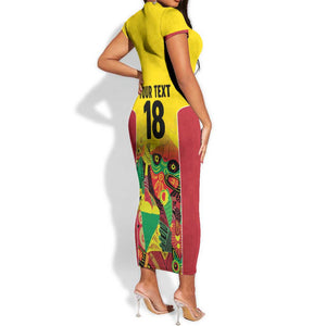 Custom Guyana Football Pride Short Sleeve Bodycon Dress Golden Jaguars Go Champion - Yellow - African Pride