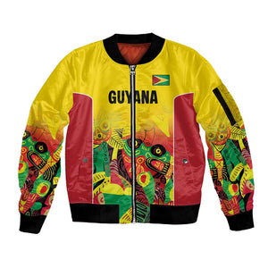Custom Guyana Football Pride Sleeve Zip Bomber Jacket Golden Jaguars Go Champion - Yellow - African Pride