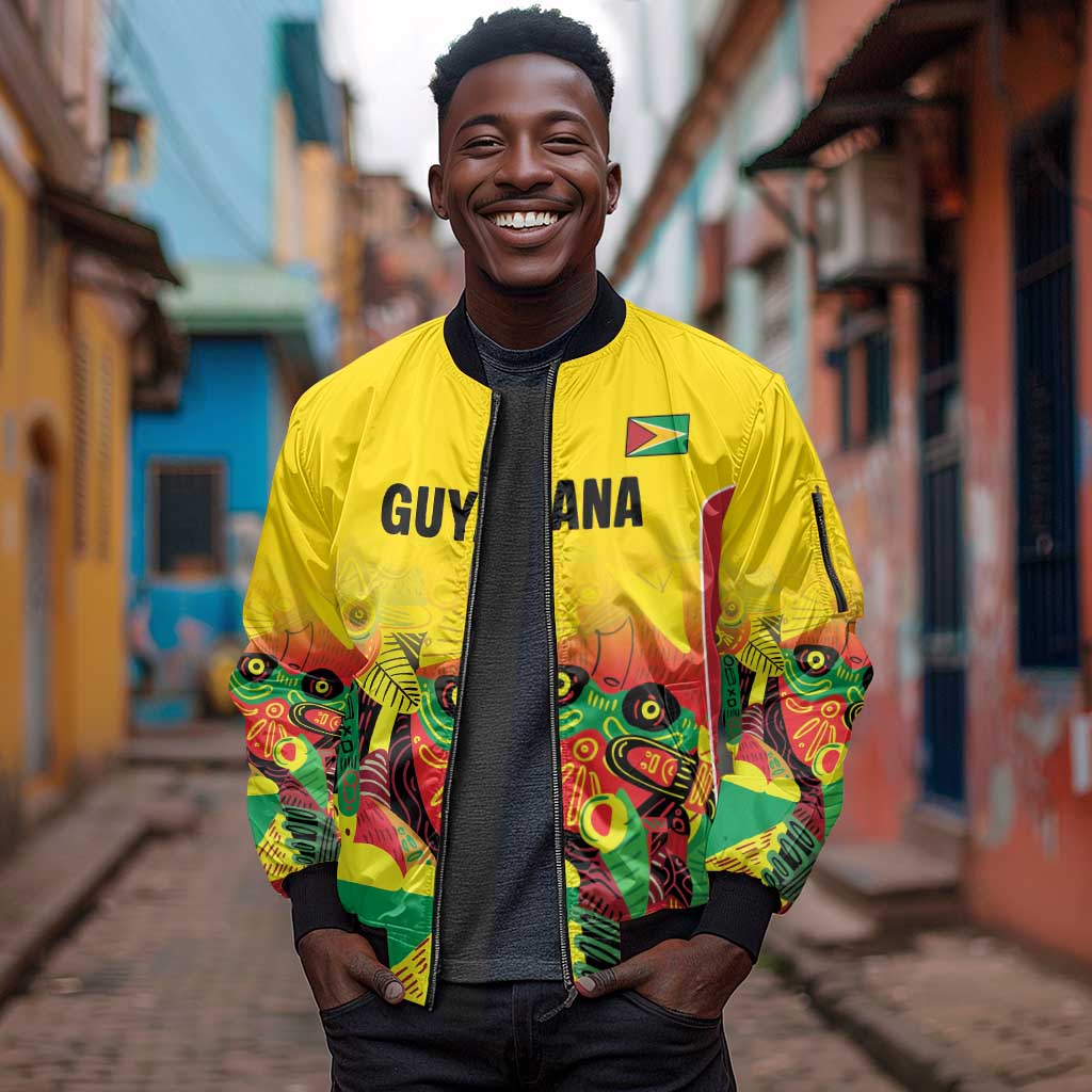 Custom Guyana Football Pride Sleeve Zip Bomber Jacket Golden Jaguars Go Champion - Yellow - African Pride