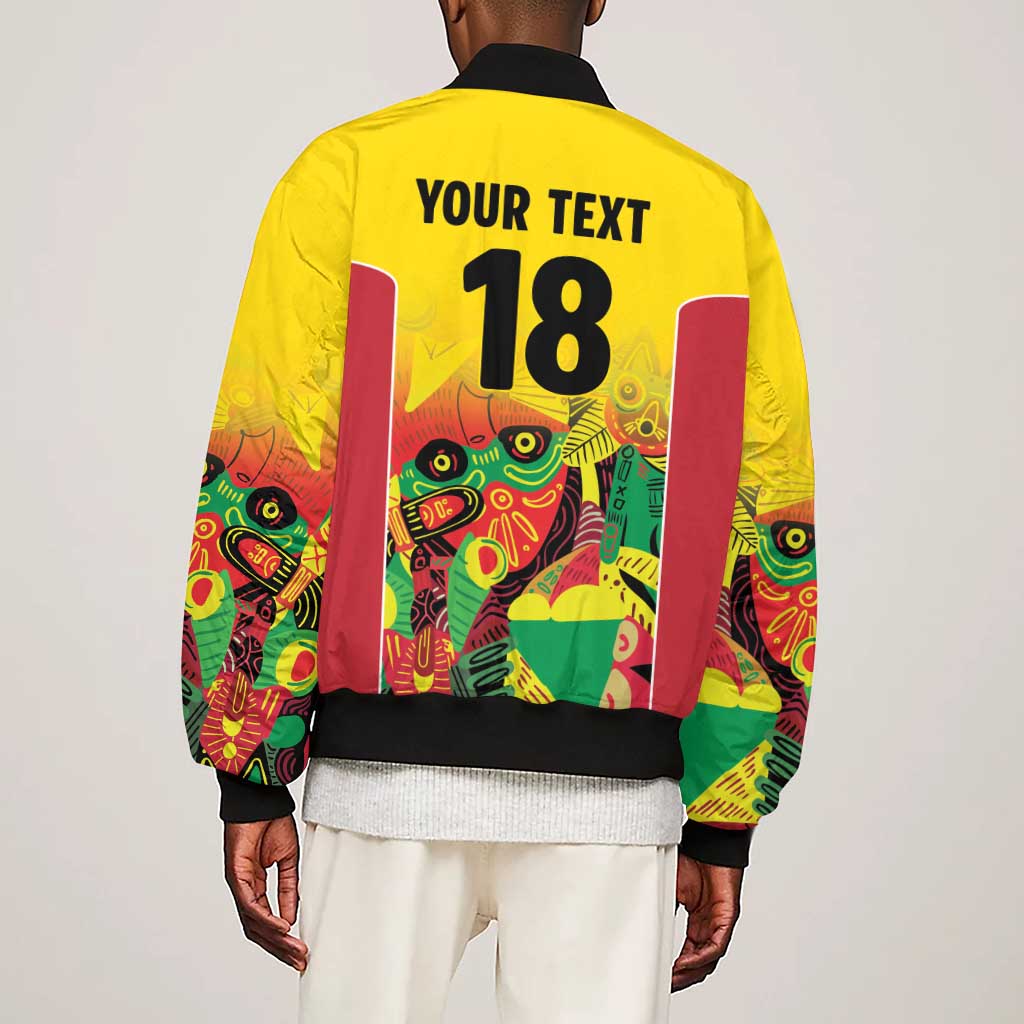 Custom Guyana Football Pride Sleeve Zip Bomber Jacket Golden Jaguars Go Champion - Yellow - African Pride