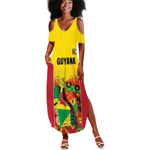 Custom Guyana Football Pride Summer Maxi Dress Golden Jaguars Go Champion - Yellow - African Pride