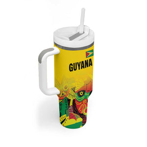 Custom Guyana Football Pride Tumbler With Handle Golden Jaguars Go Champion - Yellow - African Pride