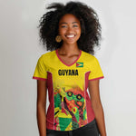 Custom Guyana Football Pride Women V-Neck T-Shirt Golden Jaguars Go Champion - Yellow - African Pride