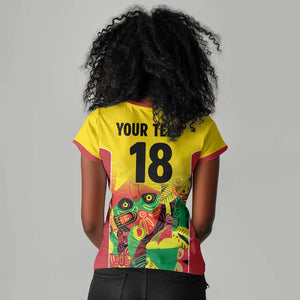 Custom Guyana Football Pride Women V-Neck T-Shirt Golden Jaguars Go Champion - Yellow - African Pride