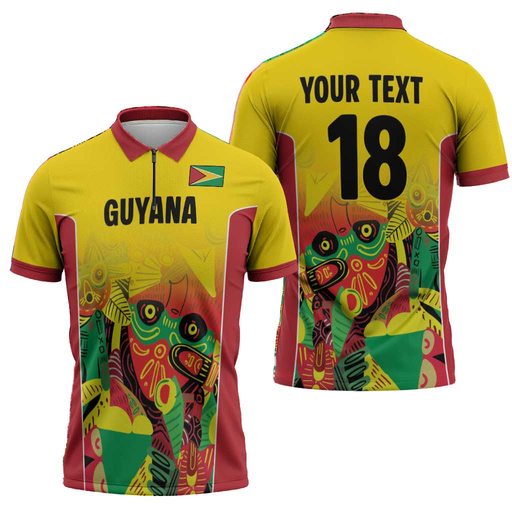 Custom Guyana Football Pride Zipper Polo Shirt Golden Jaguars Go Champion - Yellow