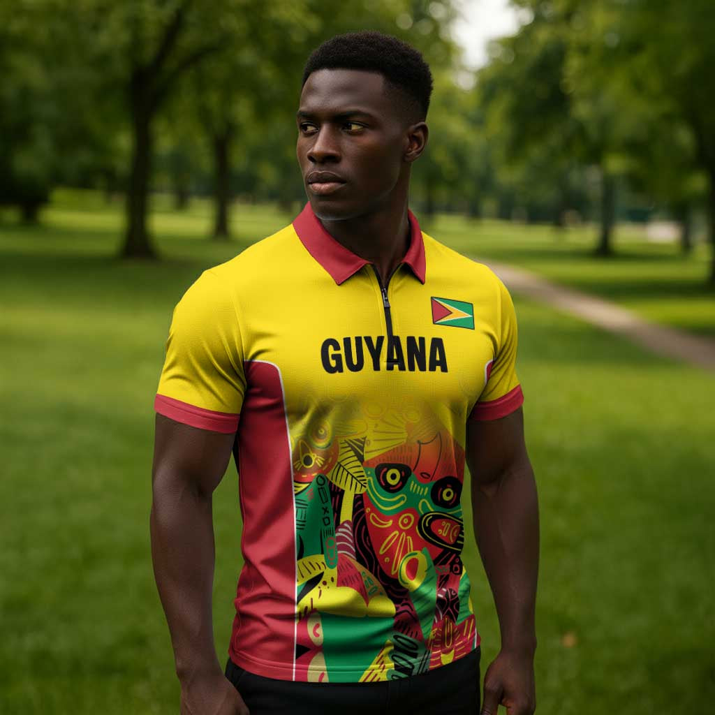 Custom Guyana Football Pride Zipper Polo Shirt Golden Jaguars Go Champion - Yellow