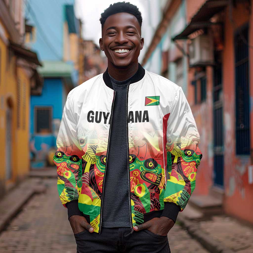 Custom Guyana Football Pride Bomber Jacket Golden Jaguars Go Champion - White - African Pride