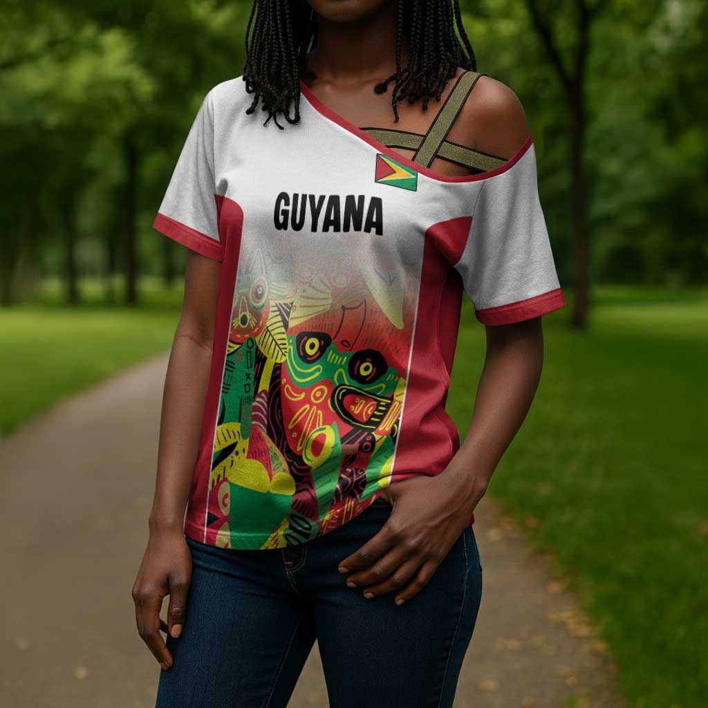 Custom Guyana Football Pride Cross Shoulder Shirt Golden Jaguars Go Champion - White