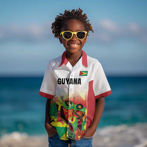 Custom Guyana Football Pride Kid Hawaiian Shirt Golden Jaguars Go Champion - White - African Pride