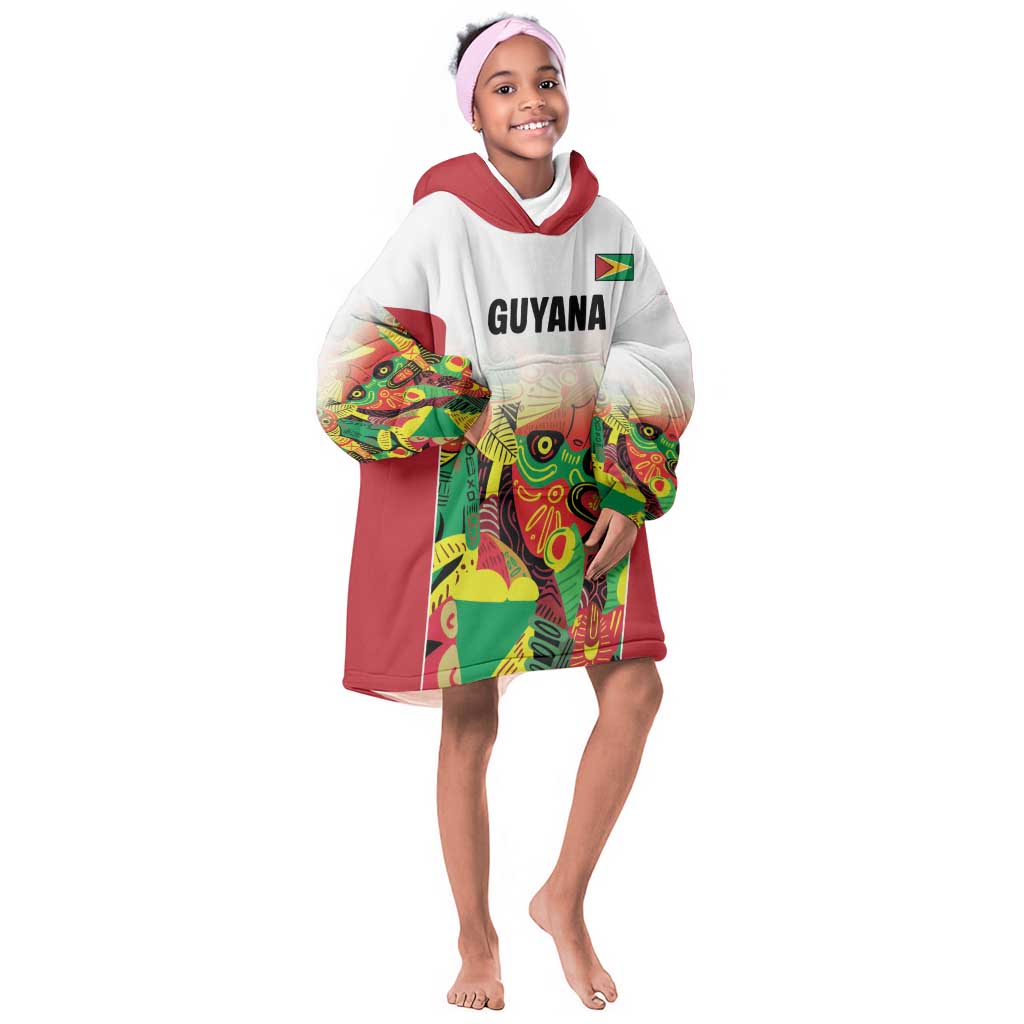 Custom Guyana Football Pride Kid Wearable Blanket Hoodie Golden Jaguars Go Champion - White - African Pride