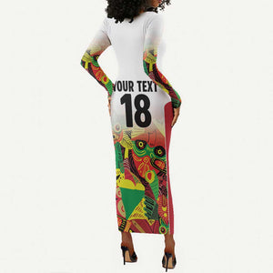 Custom Guyana Football Pride Long Sleeve Bodycon Dress Golden Jaguars Go Champion - White - African Pride