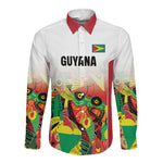 Custom Guyana Football Pride Long Sleeve Button Shirt Golden Jaguars Go Champion - White - African Pride