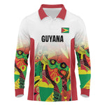Custom Guyana Football Pride Long Sleeve Polo Shirt Golden Jaguars Go Champion - White - African Pride