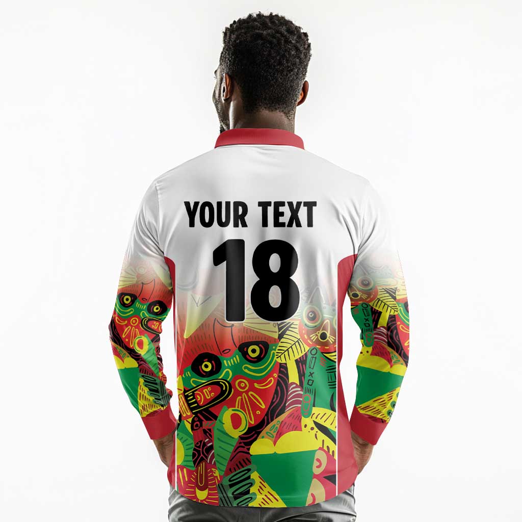 Custom Guyana Football Pride Long Sleeve Polo Shirt Golden Jaguars Go Champion - White - African Pride