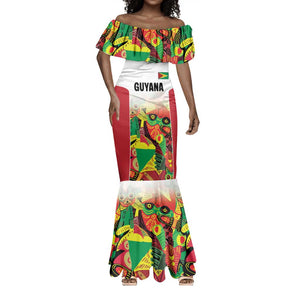 Custom Guyana Football Pride Mermaid Dress Golden Jaguars Go Champion - White - African Pride