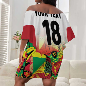 Custom Guyana Football Pride Off Shoulder Short Dress Golden Jaguars Go Champion - White - African Pride
