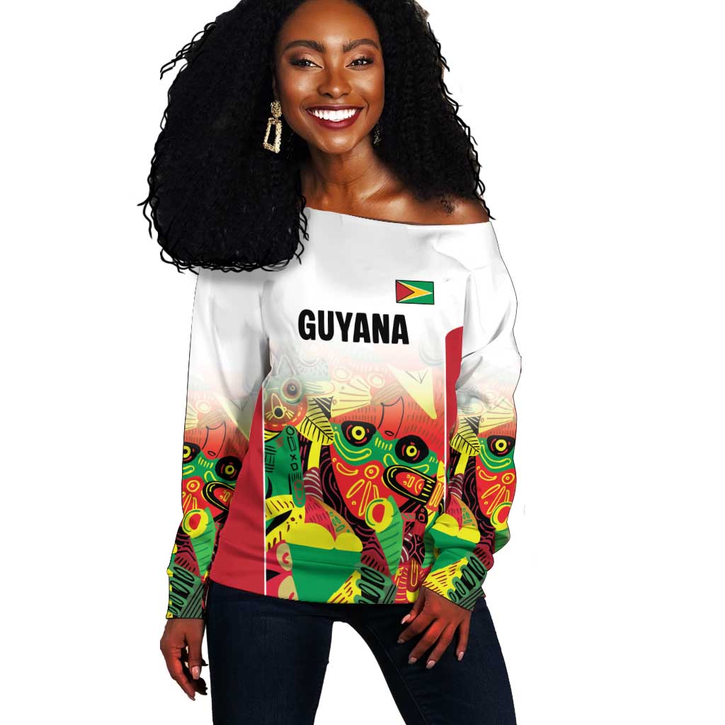 Custom Guyana Football Pride Off Shoulder Sweater Golden Jaguars Go Champion - White - African Pride