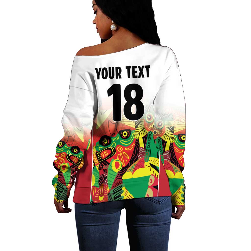 Custom Guyana Football Pride Off Shoulder Sweater Golden Jaguars Go Champion - White - African Pride