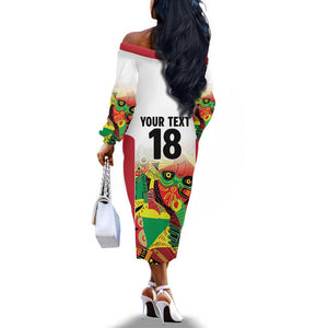 Custom Guyana Football Pride Off The Shoulder Long Sleeve Dress Golden Jaguars Go Champion - White - African Pride