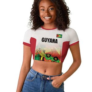 Custom Guyana Football Pride Raglan Cropped T shirt Golden Jaguars Go Champion - White - African Pride