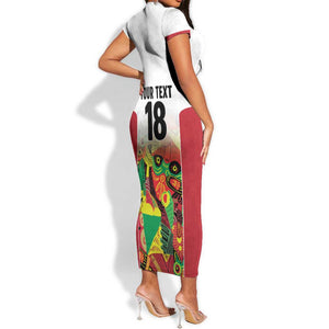 Custom Guyana Football Pride Short Sleeve Bodycon Dress Golden Jaguars Go Champion - White - African Pride