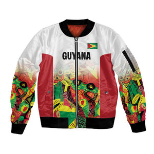 Custom Guyana Football Pride Sleeve Zip Bomber Jacket Golden Jaguars Go Champion - White - African Pride