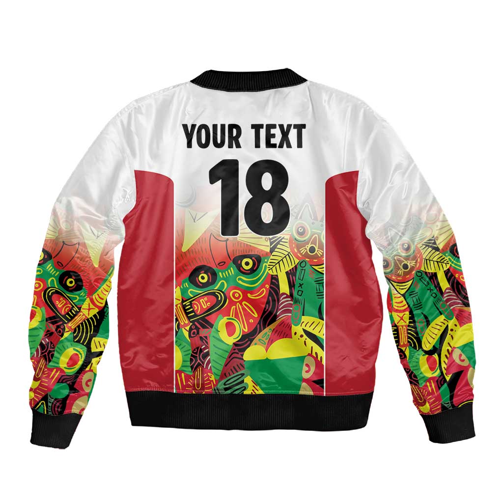Custom Guyana Football Pride Sleeve Zip Bomber Jacket Golden Jaguars Go Champion - White - African Pride