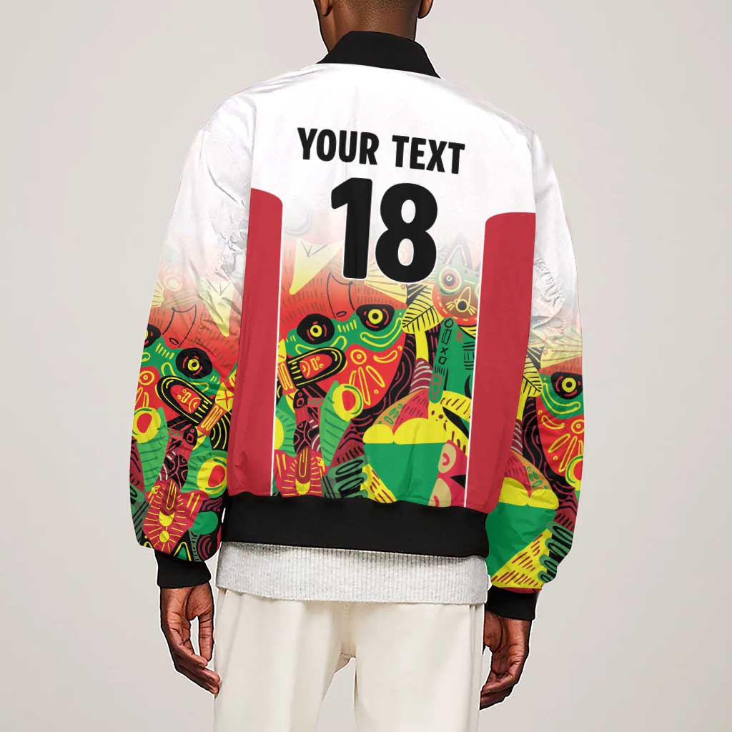 Custom Guyana Football Pride Sleeve Zip Bomber Jacket Golden Jaguars Go Champion - White - African Pride