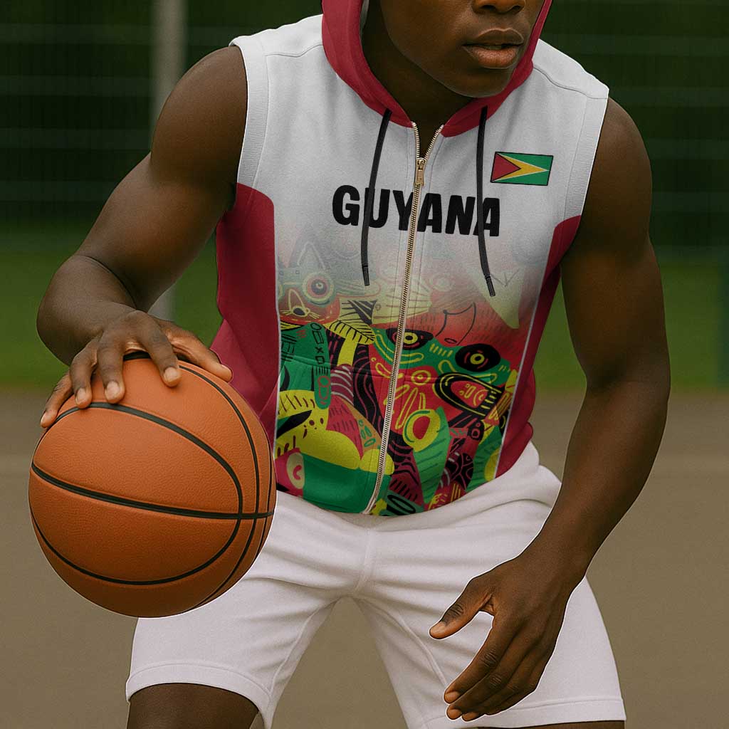 Custom Guyana Football Pride Sleeveless Zip Hoodie Golden Jaguars Go Champion - White - African Pride