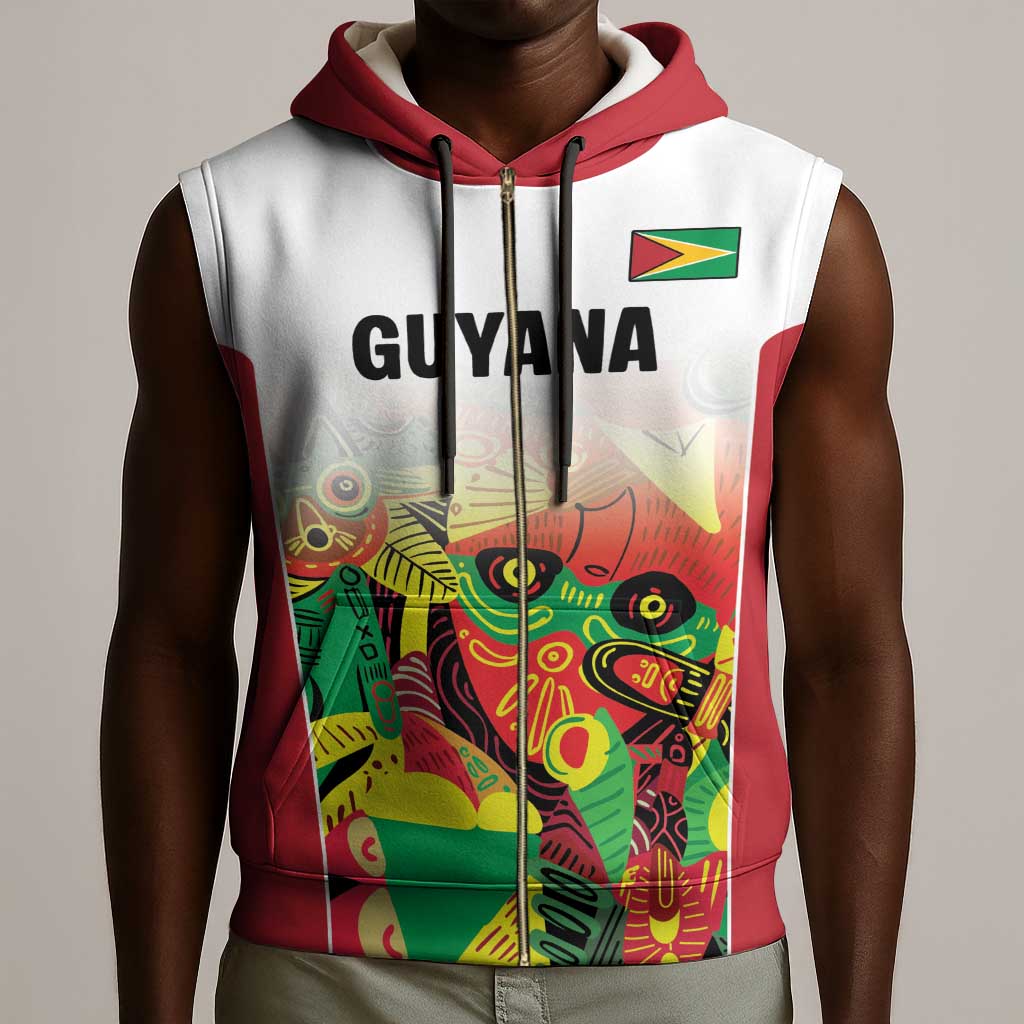 Custom Guyana Football Pride Sleeveless Zip Hoodie Golden Jaguars Go Champion - White - African Pride