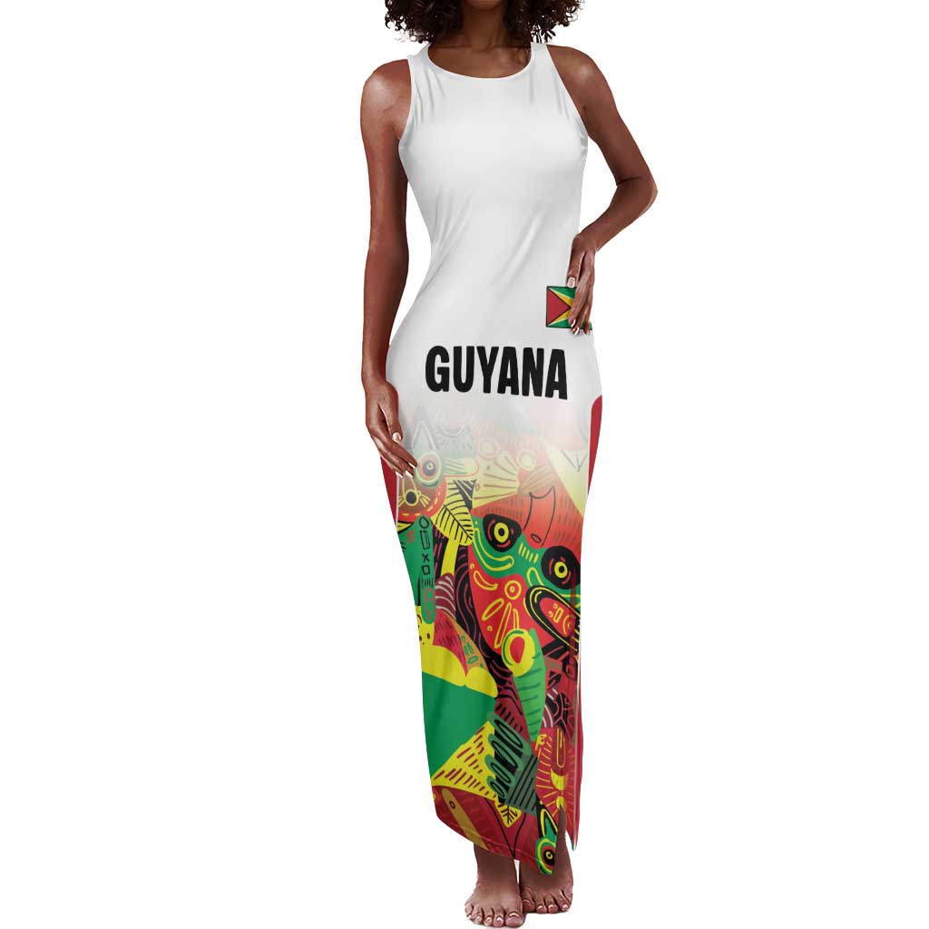Custom Guyana Football Pride Tank Maxi Dress Golden Jaguars Go Champion - White - African Pride