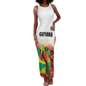 Custom Guyana Football Pride Tank Maxi Dress Golden Jaguars Go Champion - White - African Pride