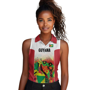 Custom Guyana Football Pride Women Sleeveless Polo Shirt Golden Jaguars Go Champion - White - African Pride