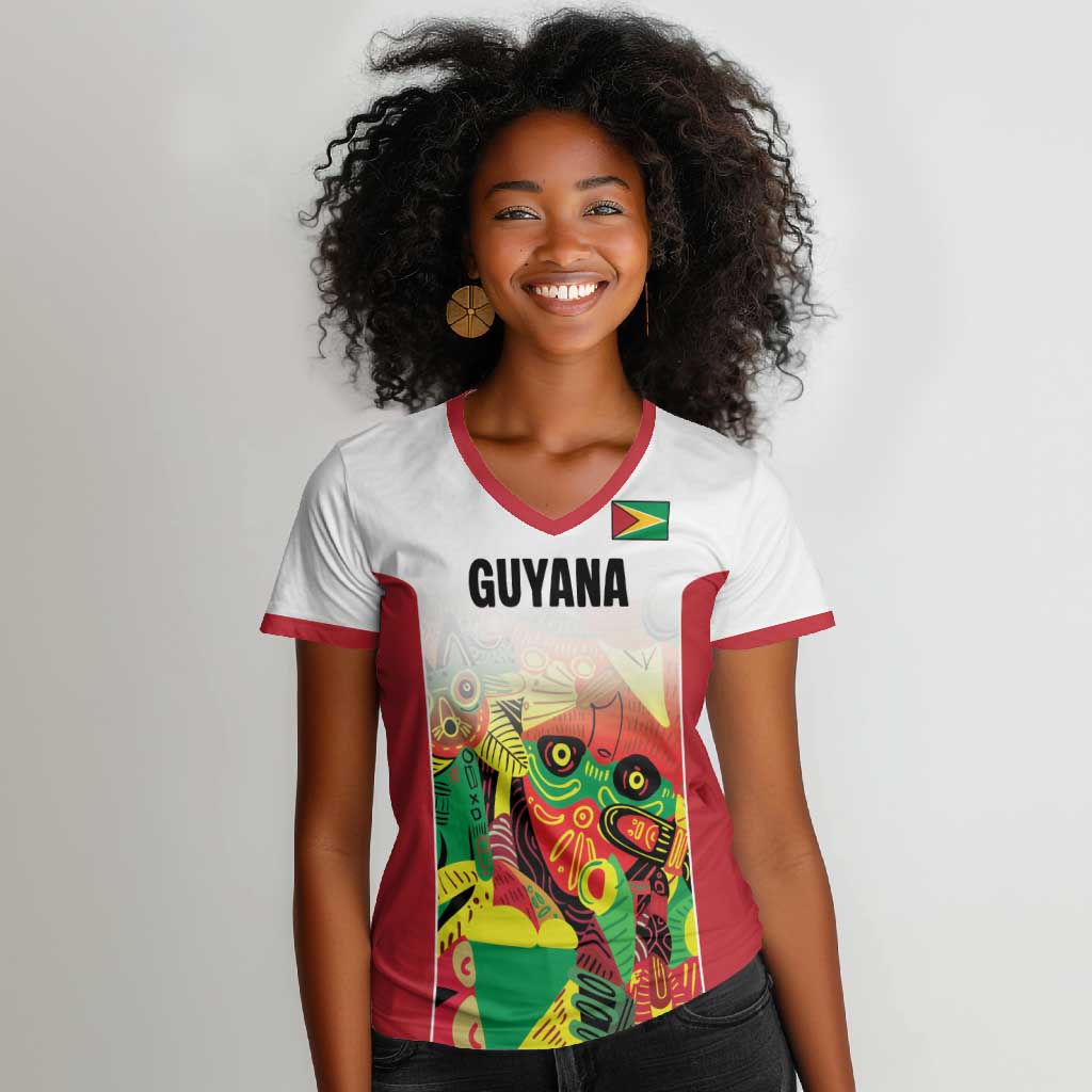 Custom Guyana Football Pride Women V-Neck T-Shirt Golden Jaguars Go Champion - White - African Pride