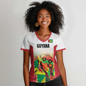 Custom Guyana Football Pride Women V-Neck T-Shirt Golden Jaguars Go Champion - White - African Pride