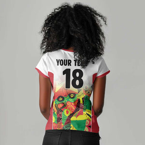 Custom Guyana Football Pride Women V-Neck T-Shirt Golden Jaguars Go Champion - White - African Pride